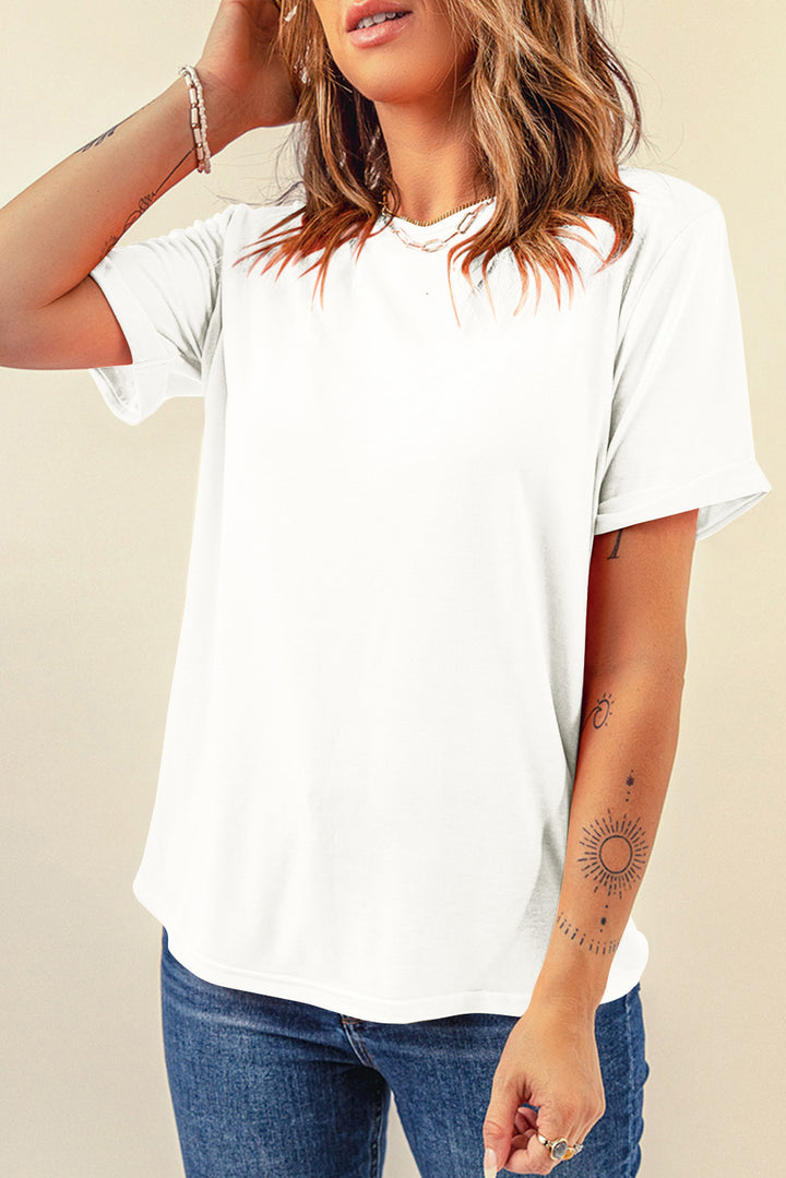 Casual Plain Crew Neck Tee-Lastshoppingexit