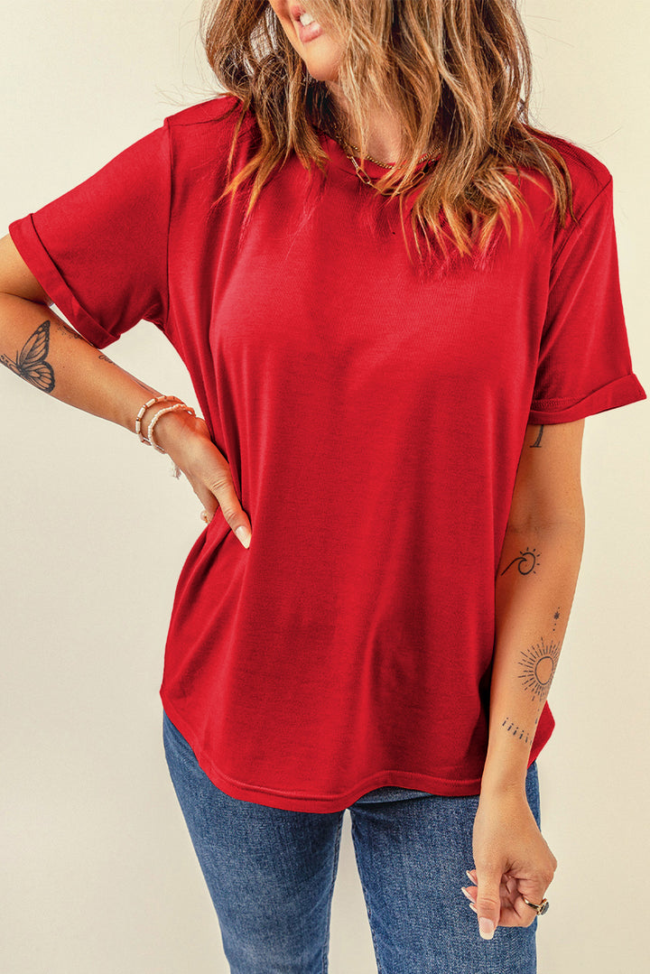 Casual Plain Crew Neck Tee-Lastshoppingexit