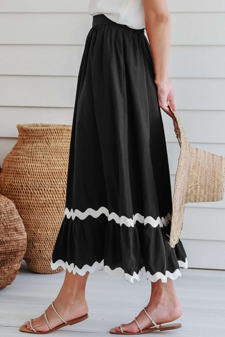 Ricrac Trim Colorblock High Waist Long Skirt-Lastshoppingexit