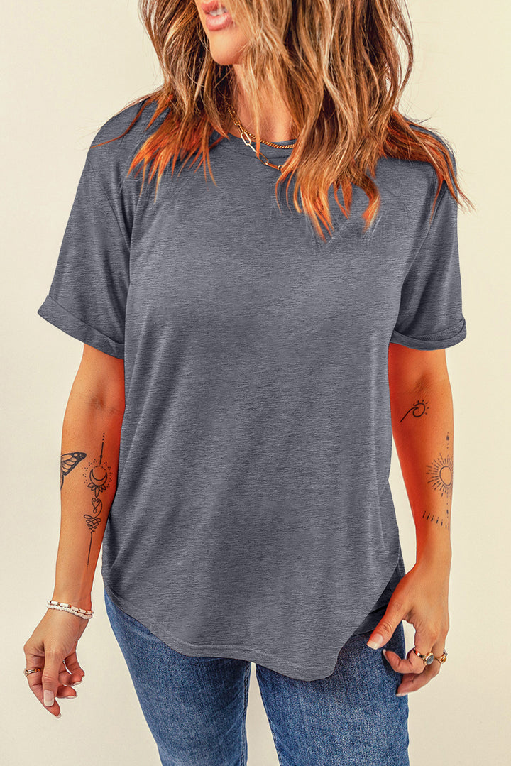 Casual Plain Crew Neck Tee-Lastshoppingexit