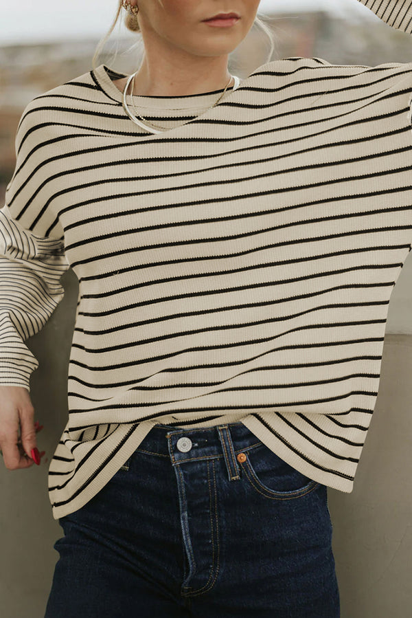 Striped Patchwork Loose Long Sleeve Tee-Lastshoppingexit