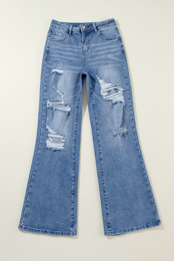 Acid Wash Distressed Wide Leg High Waist Jeans-Lastshoppingexit