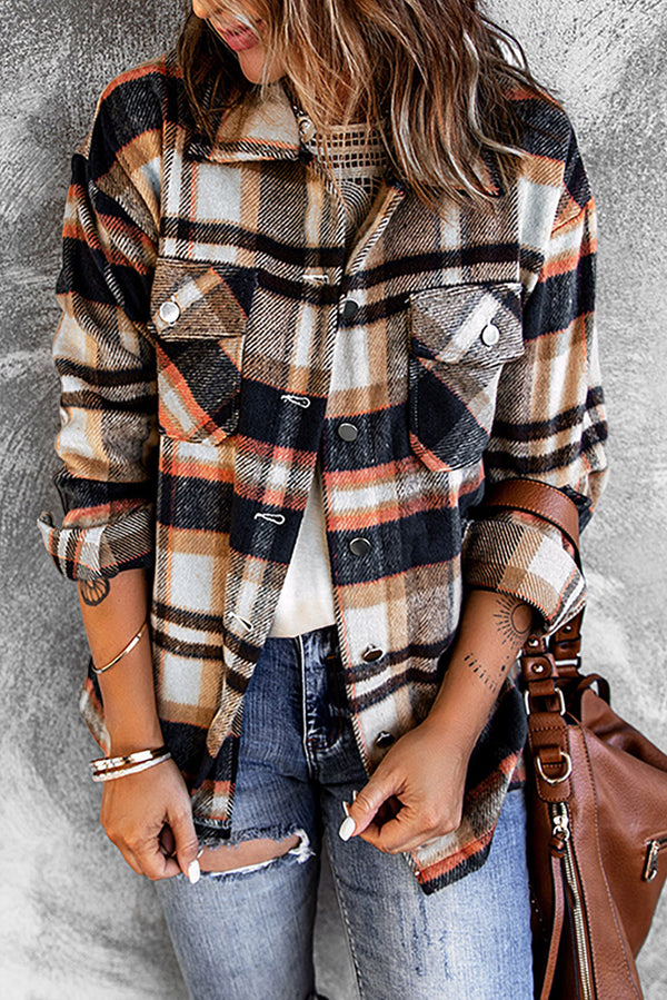 Geometric Plaid Print Pocketed Shacket-Lastshoppingexit