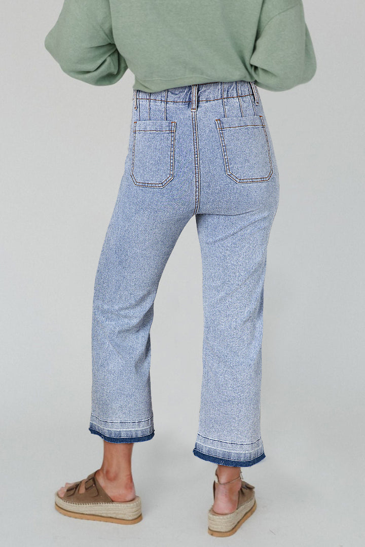 Acid Wash Contrast Edge Pocketed Cropped Jeans-Lastshoppingexit