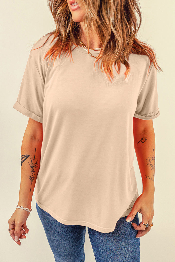 Casual Plain Crew Neck Tee-Lastshoppingexit