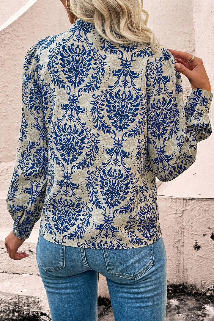 Bohemian Printed Bishop Sleeve Lace Shirt-Lastshoppingexit