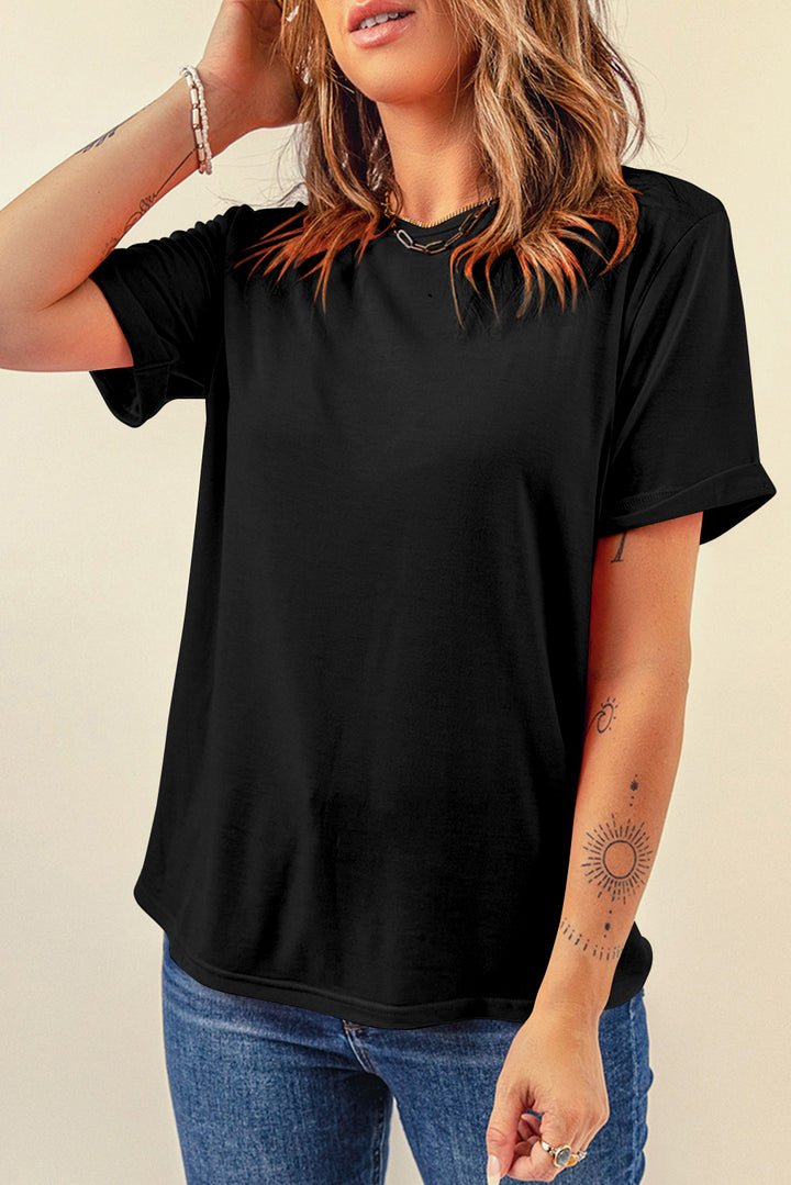 Casual Plain Crew Neck Tee-Lastshoppingexit