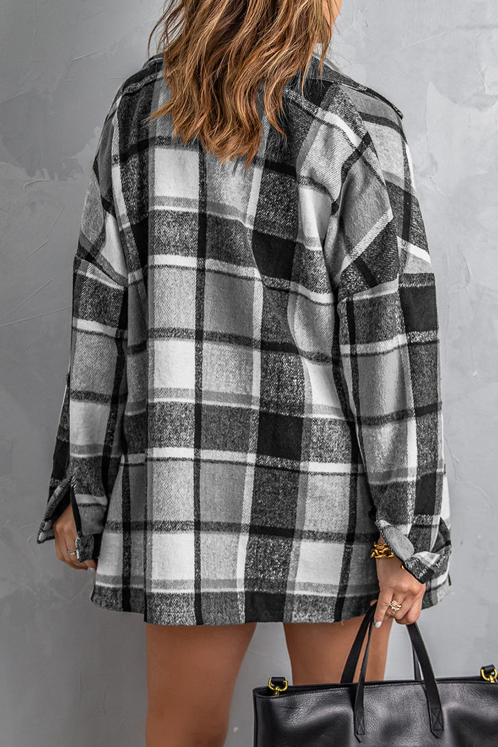 Plaid Print Buttoned Shirt Jacket-Lastshoppingexit