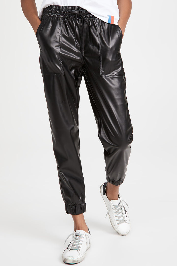 Faux Leather Ankle Smocked Waist Drawstring Joggers-Lastshoppingexit