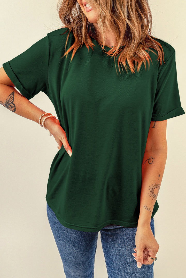 Casual Plain Crew Neck Tee-Lastshoppingexit