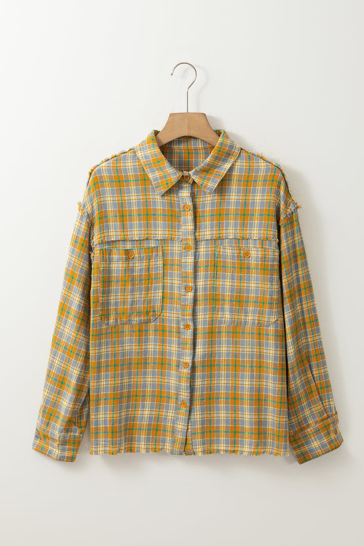 Plaid Embroidery Patch Button-Down Shacket-Lastshoppingexit