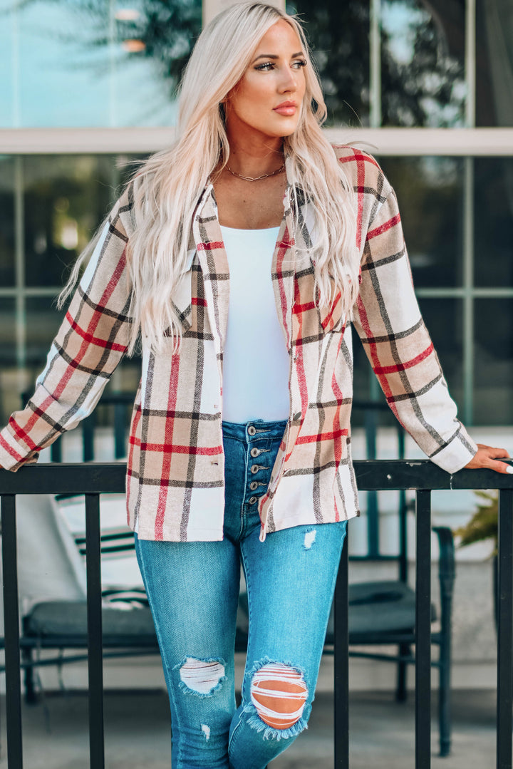 Plaid Print Buttoned Shirt Coat with Pocket-Lastshoppingexit