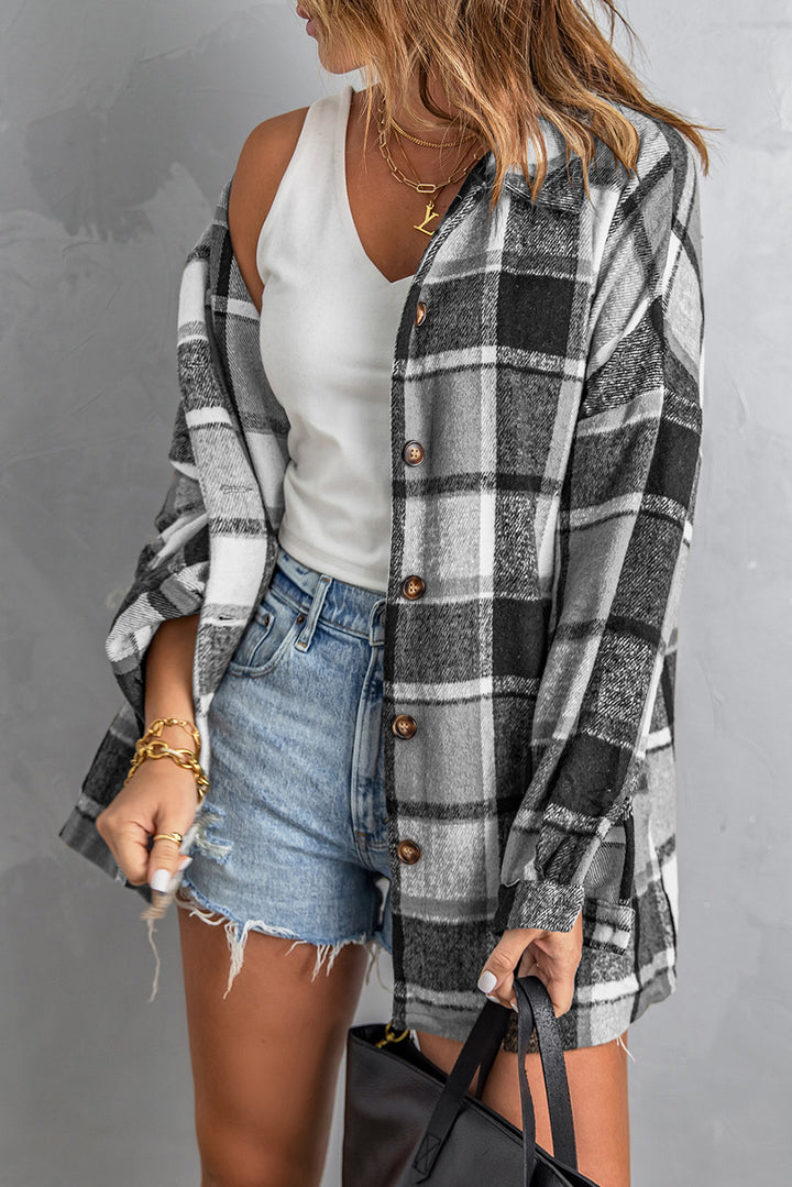 Plaid Print Buttoned Shirt Jacket-Lastshoppingexit