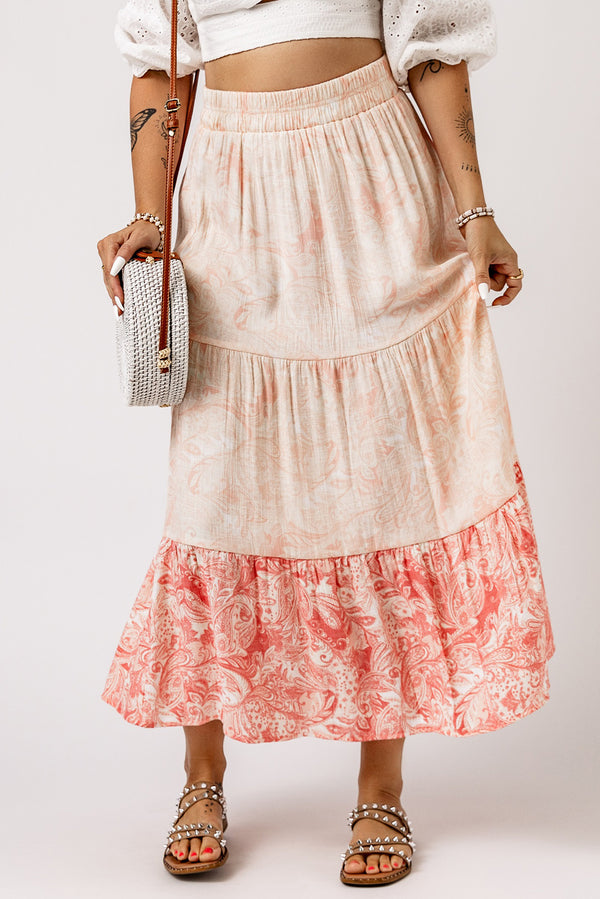 Floral Print Ruffle Hem Tiered Maxi Skirt-Lastshoppingexit