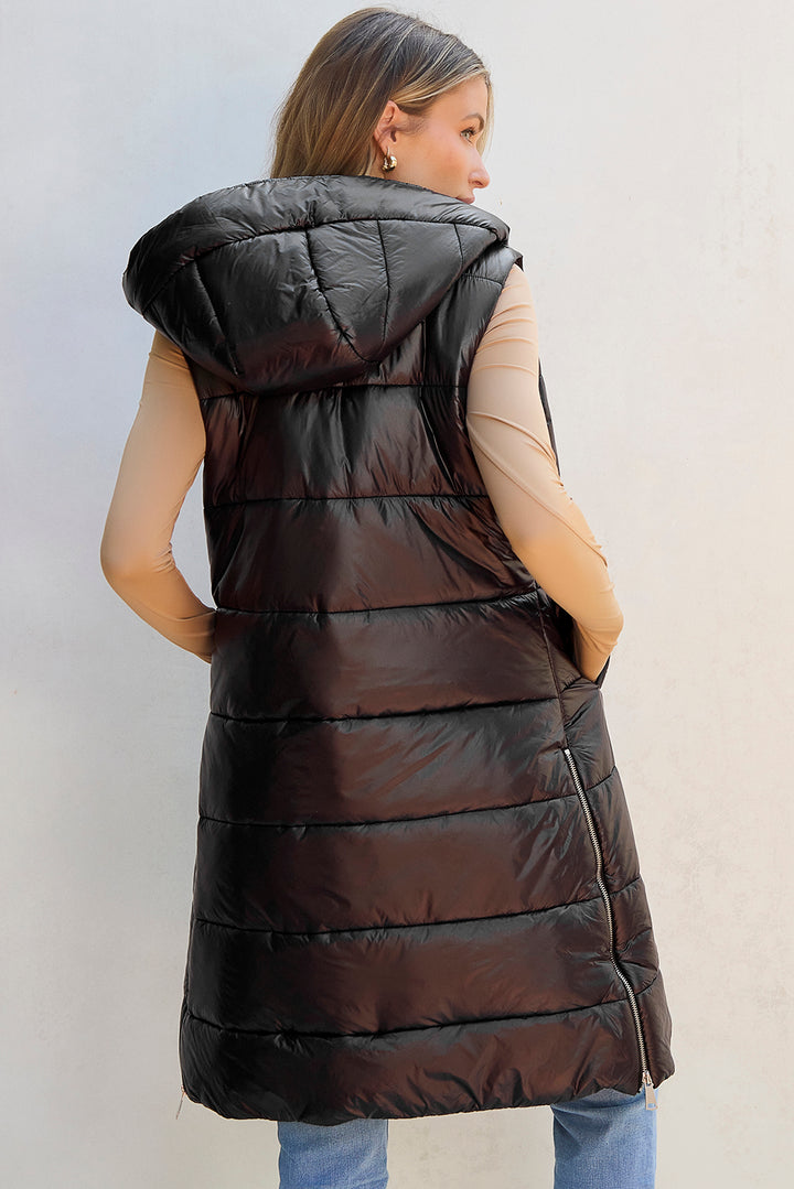 Hooded Long Quilted Vest Coat-Lastshoppingexit