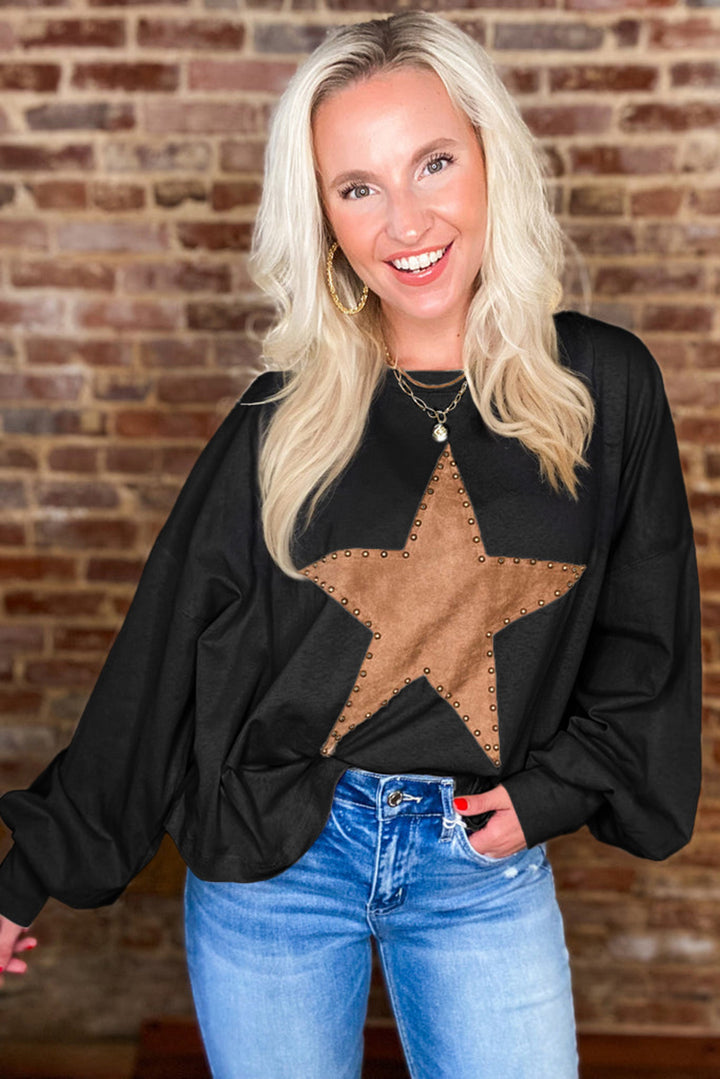 Apricot Studded Star Graphic Oversized Top-Lastshoppingexit