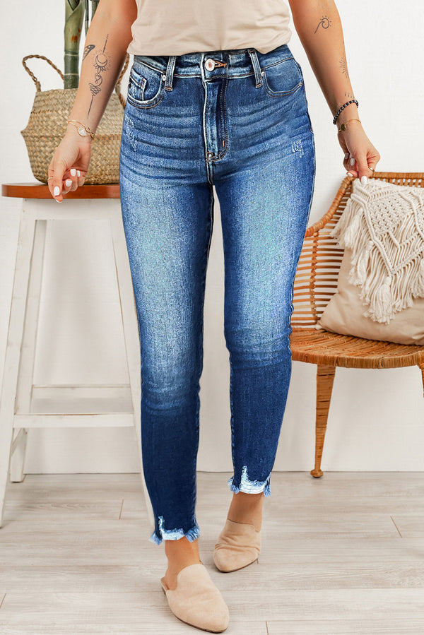 Raw Hem Ankle-length Skinny Jeans-Lastshoppingexit