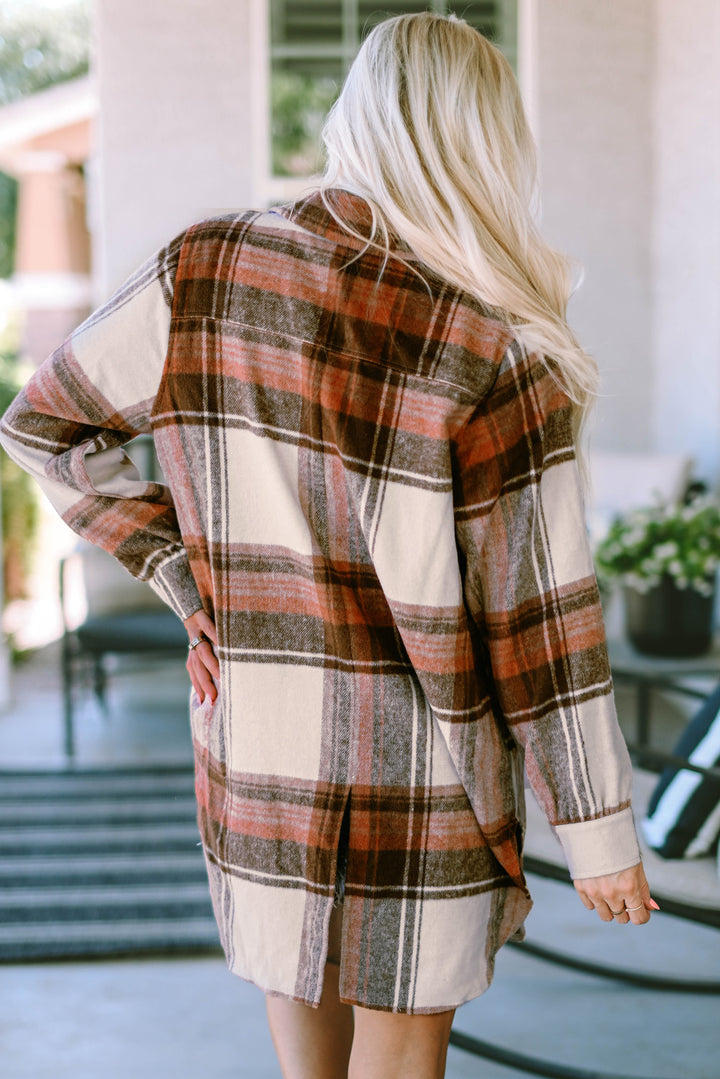 Plaid Print Flap Pockets Long Shacket-Lastshoppingexit