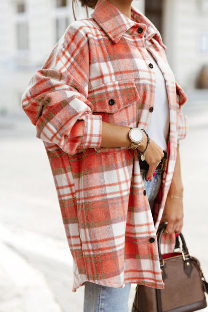 Plaid Flap Pocket Long Sleeve Shacket-Lastshoppingexit