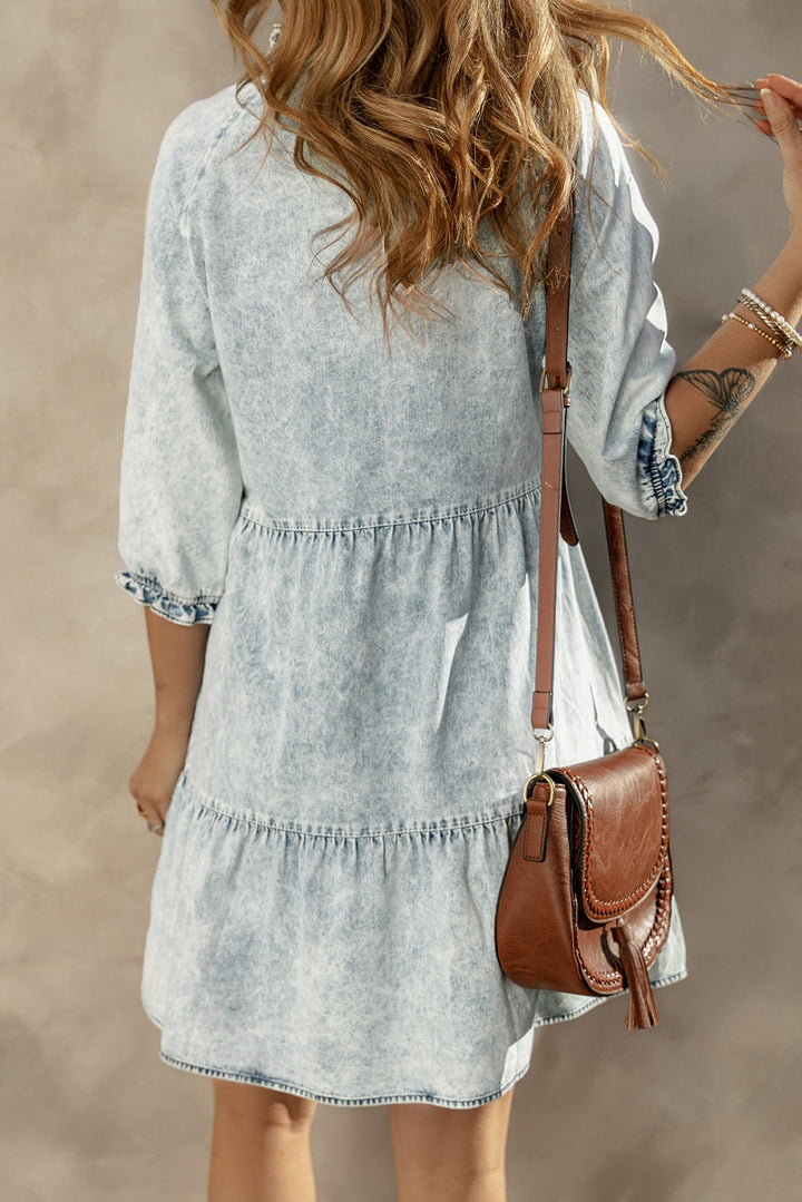 Acid Wash Retro Flared Denim Dress-Lastshoppingexit