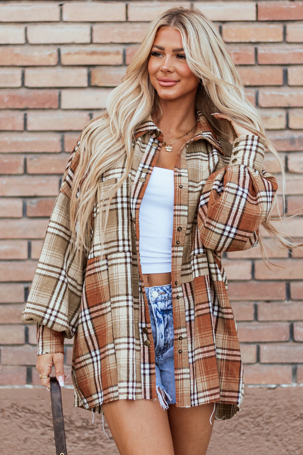 Plaid Color block Patchwork High Low Shacket-Lastshoppingexit