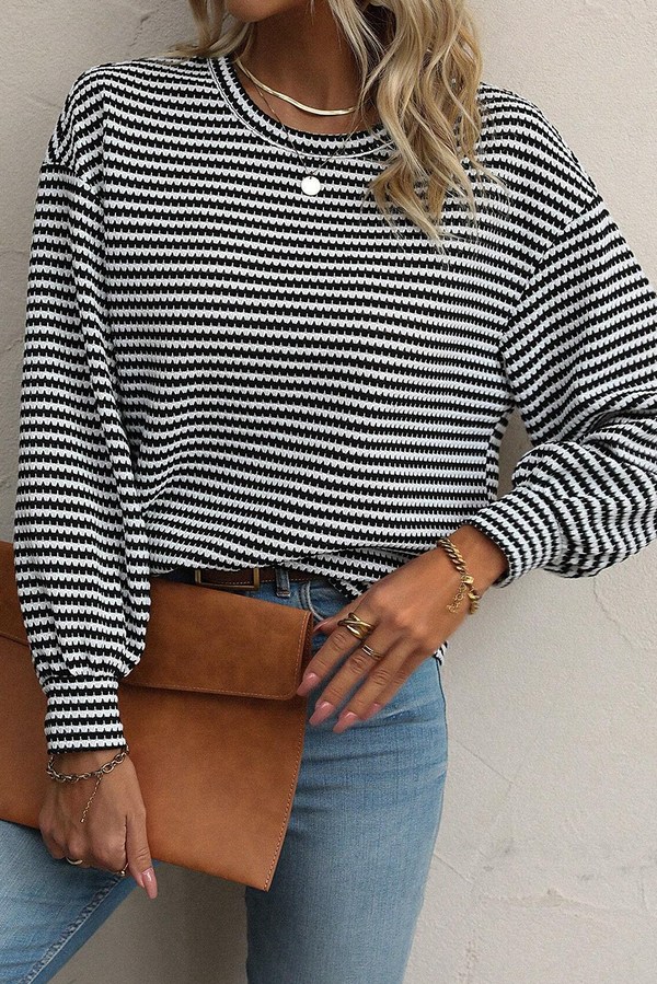 Stripe Round Neck Drop Shoulder Top-Lastshoppingexit