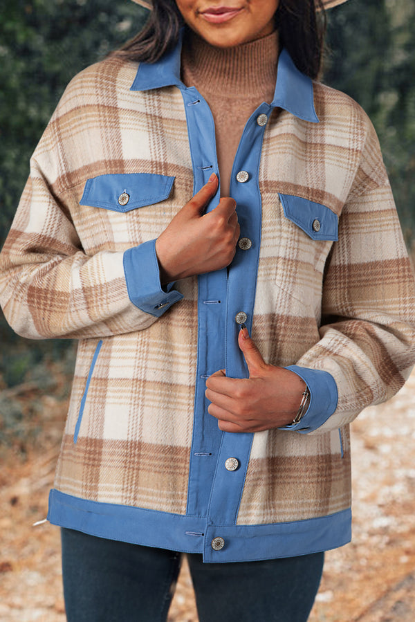 Plaid Patchwork Flap Detail Button Up Shacket-Lastshoppingexit