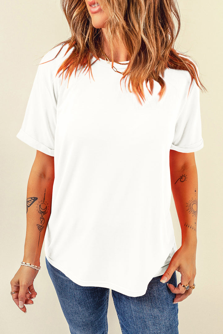 Casual Plain Crew Neck Tee-Lastshoppingexit