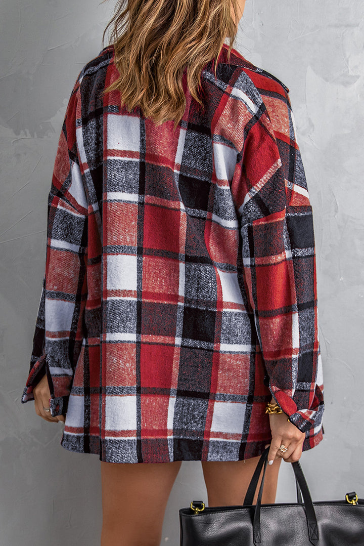 Plaid Print Buttoned Shirt Jacket-Lastshoppingexit