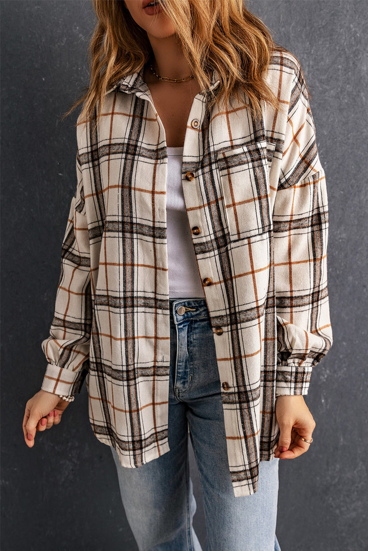 Oversized Plaid Pattern Shacket with Slits-Lastshoppingexit