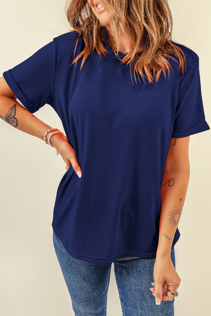 Casual Plain Crew Neck Tee-Lastshoppingexit