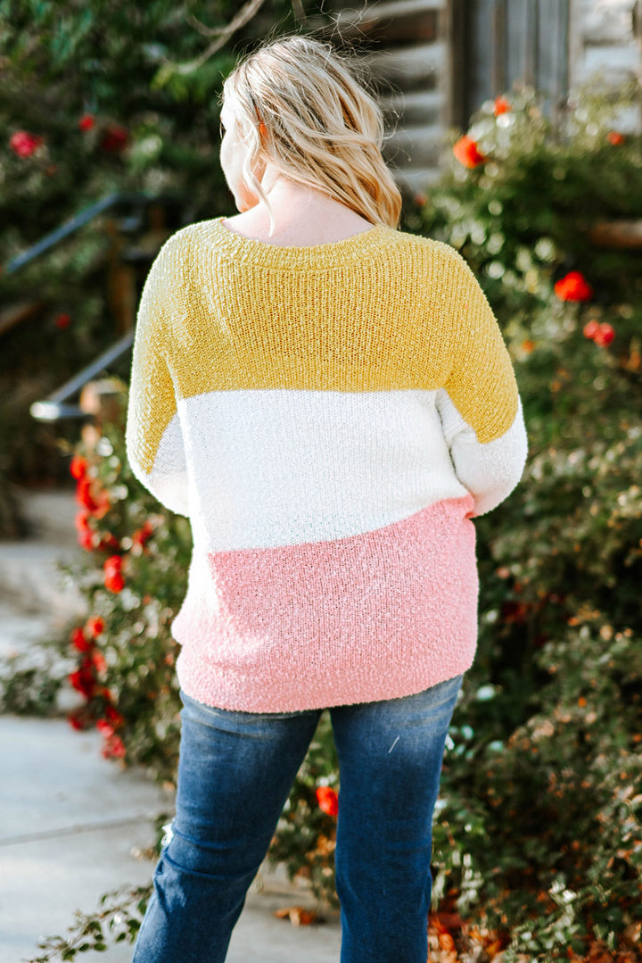 Color block Bubble Sleeve Plus Size Sweater-Lastshoppingexit