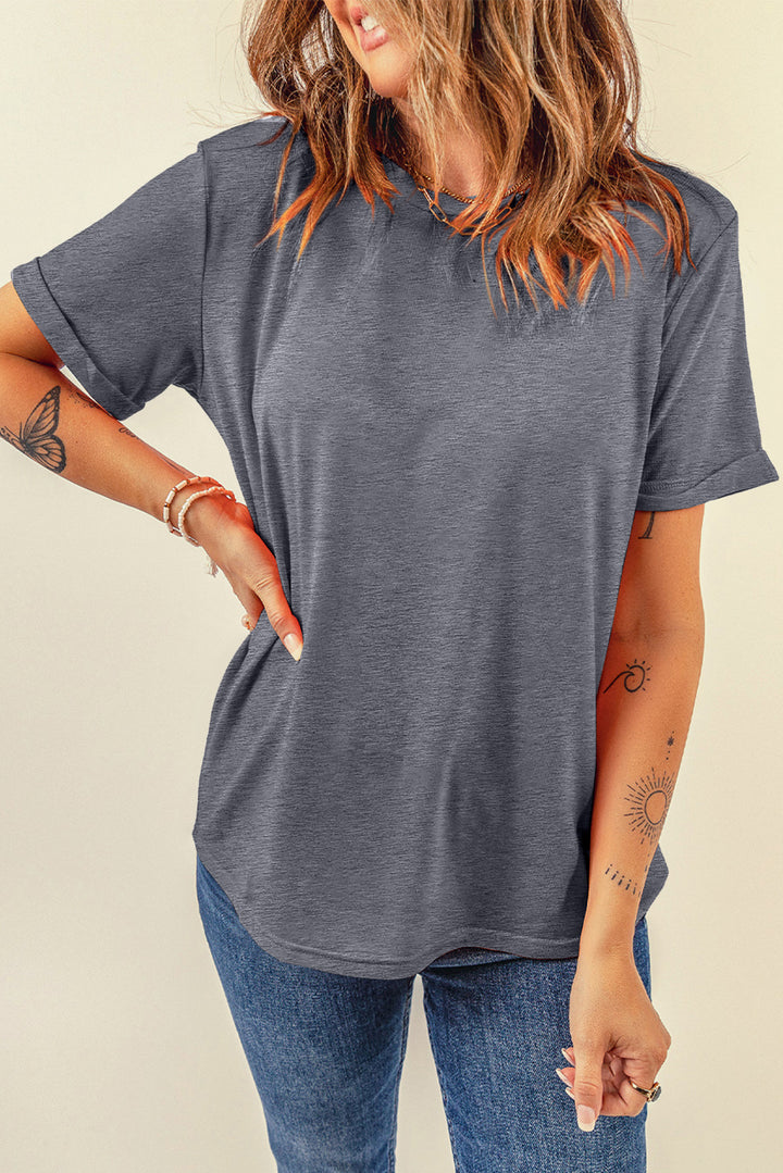 Casual Plain Crew Neck Tee-Lastshoppingexit