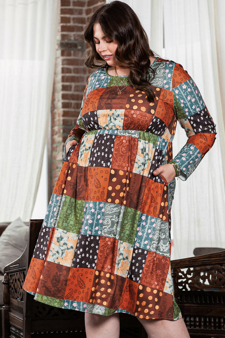 Printed Multicolor Western Checkered Plus Size Swing Dress-Lastshoppingexit