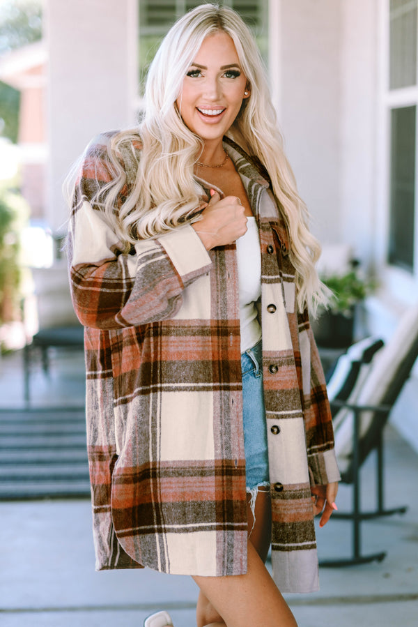 Plaid Print Flap Pockets Long Shacket-Lastshoppingexit