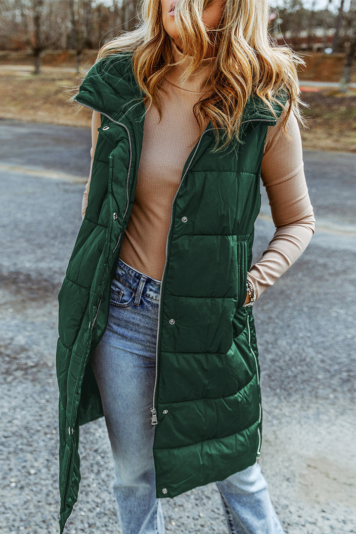 Hooded Long Quilted Vest Coat-Lastshoppingexit