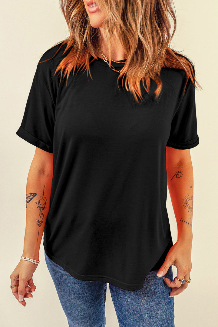 Casual Plain Crew Neck Tee-Lastshoppingexit