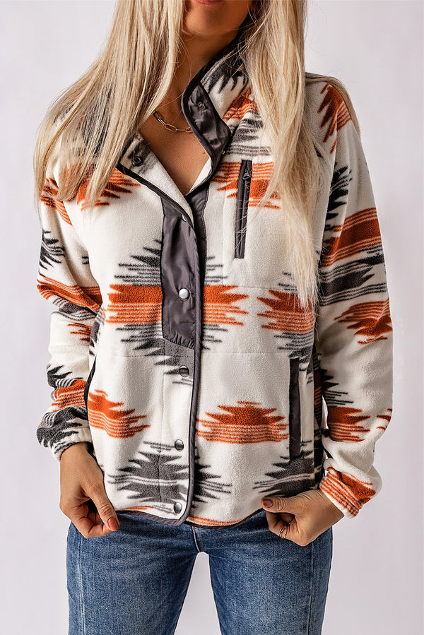 Western Aztec Snap Buttoned Fleece Jacket-Lastshoppingexit