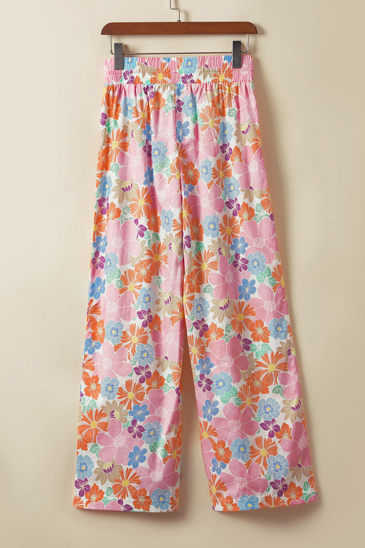 Floral Smocked Waist Loose Pants-Lastshippingexit