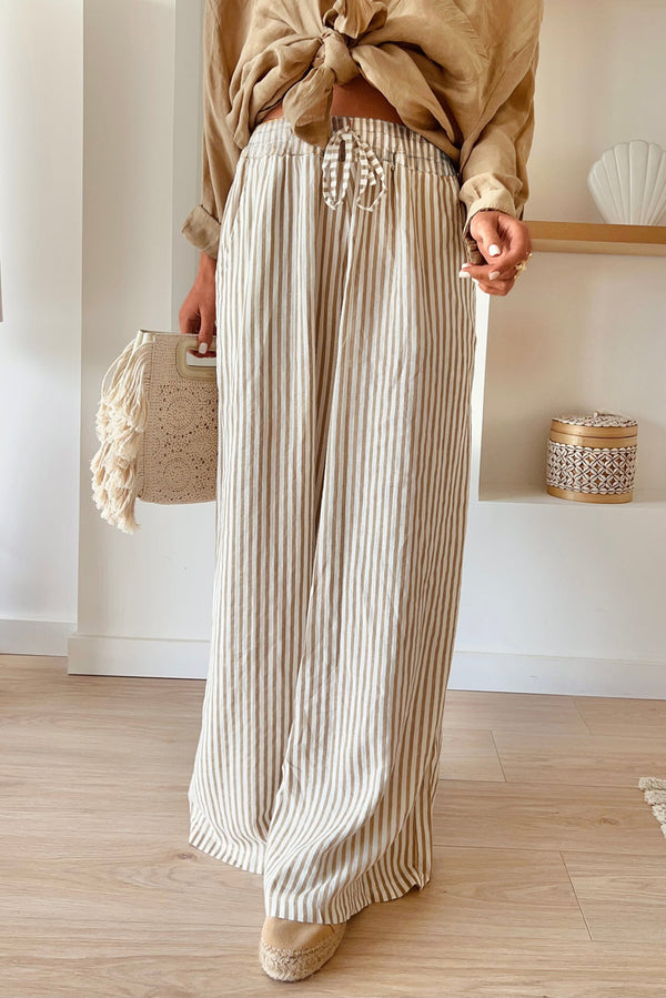 Stripe Print Wide Leg Drawstring Pants-Lastshoppingexit