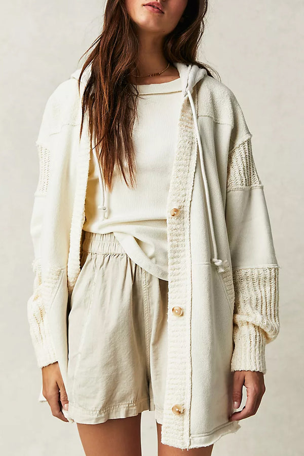 Contrast Knit Patchwork Hooded Functional Coat-Lastshoppingexit