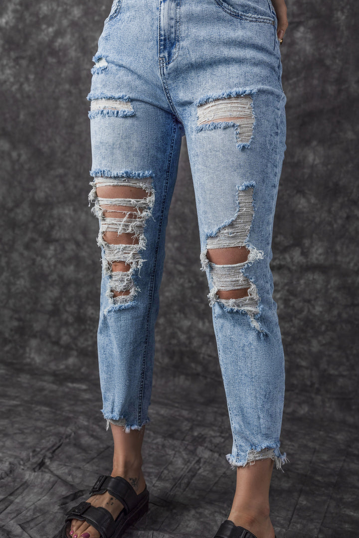 Acid Wash Distressed Slim Fit Jeans-Lastshoppingexit