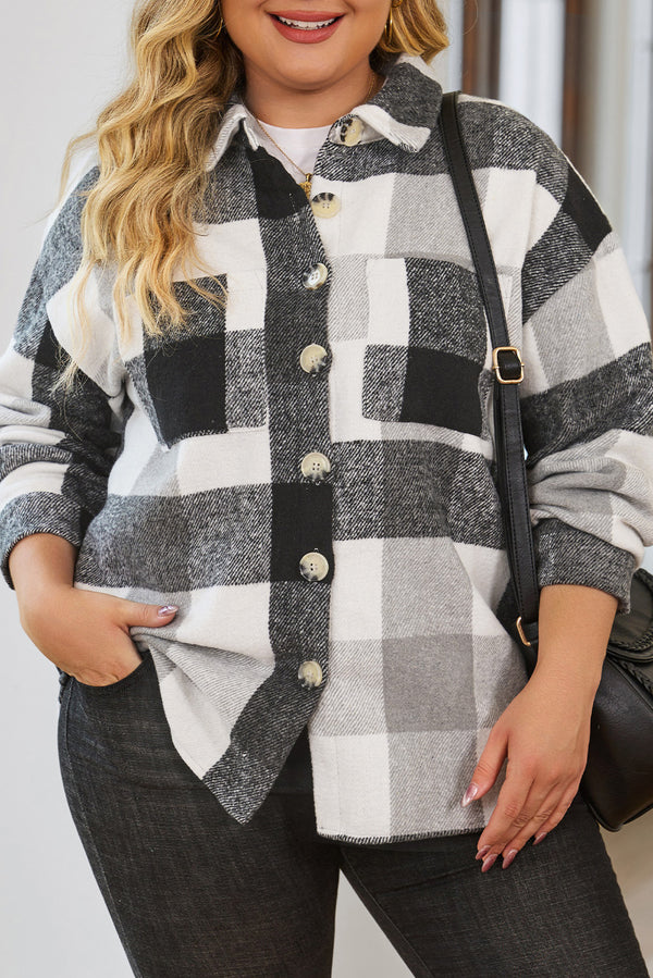 Plus Size Checkered Button-Up Shacket-Lastshoppingexit