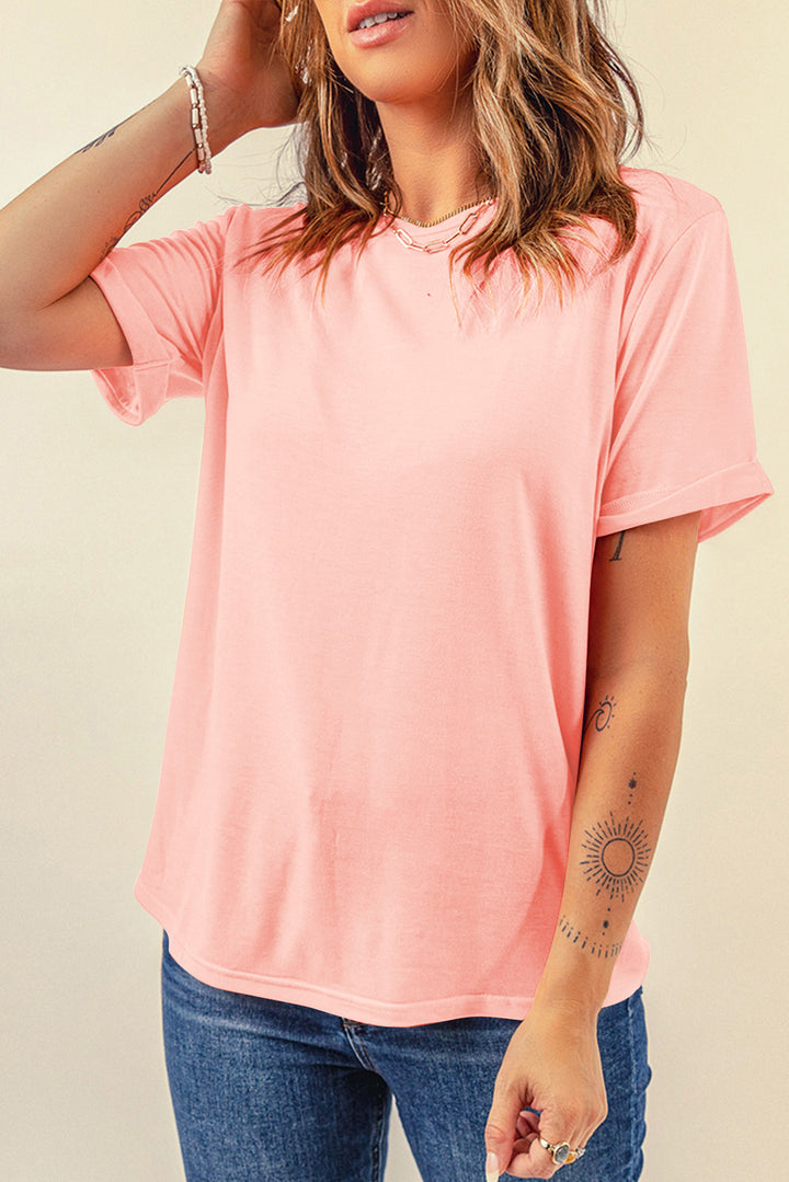 Casual Plain Crew Neck Tee-Lastshoppingexit