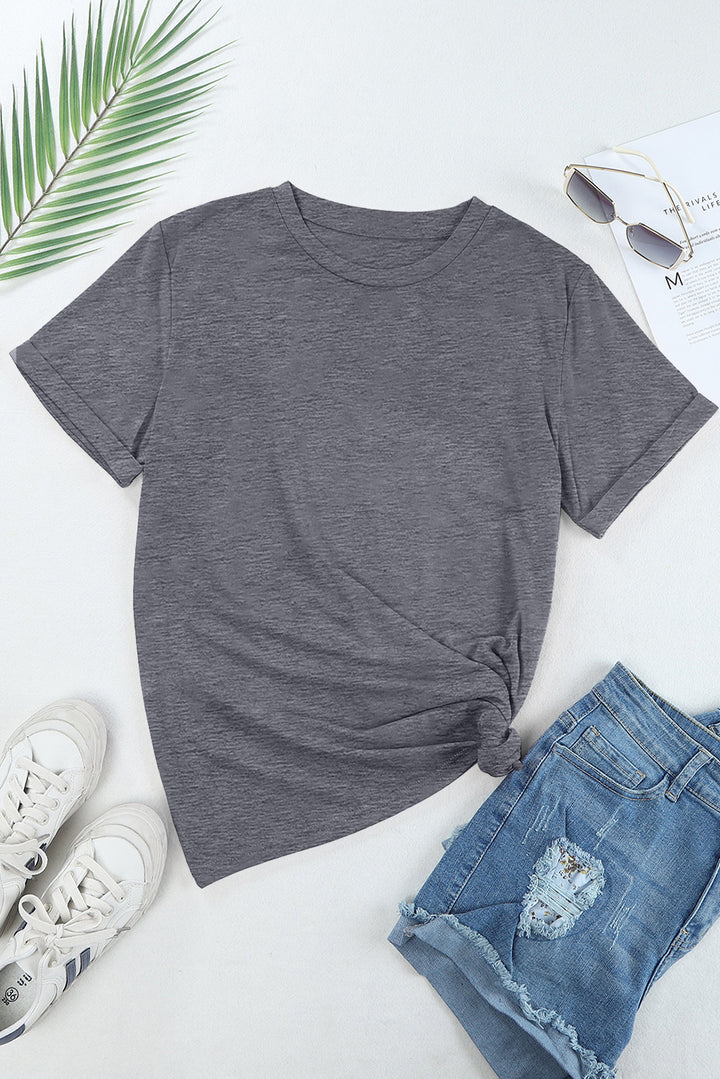 Casual Plain Crew Neck Tee-Lastshoppingexit