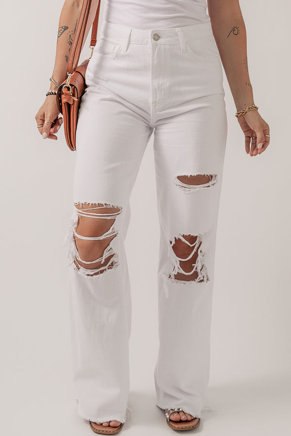 Heavy Distressed Straight Leg Jeans-Lastshoppingexit