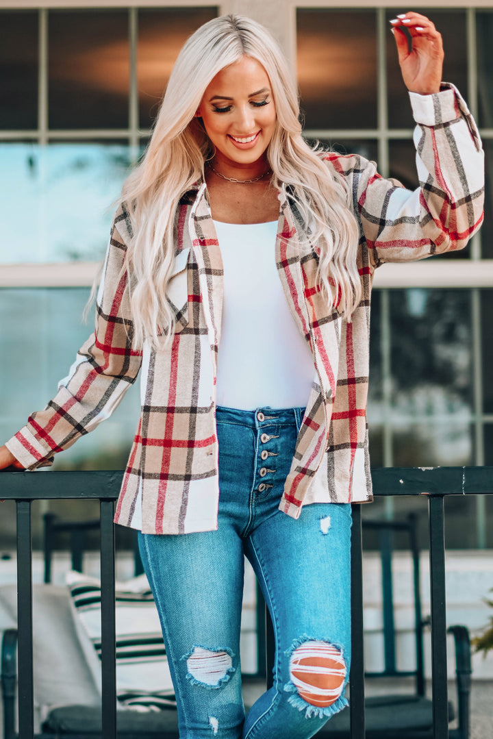 Plaid Print Buttoned Shirt Coat with Pocket-Lastshoppingexit