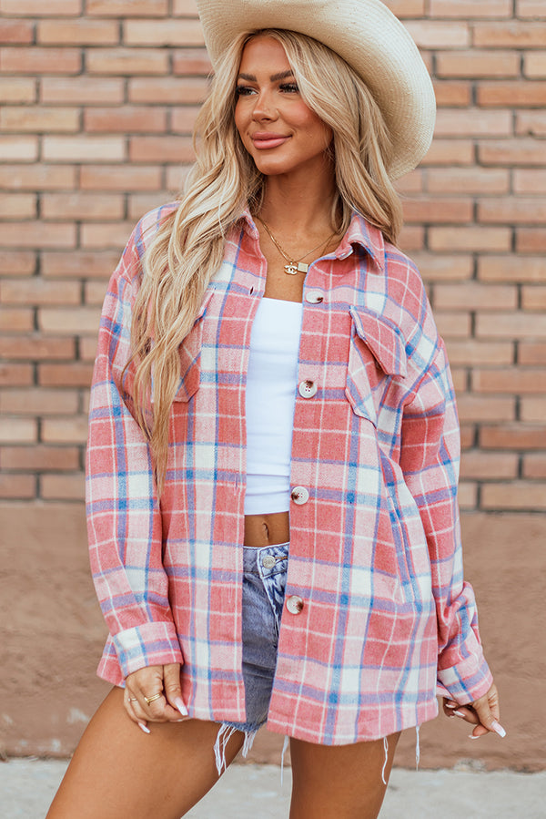 Plaid Flap Pocket Button Up Shacket-Lastshoppingexit