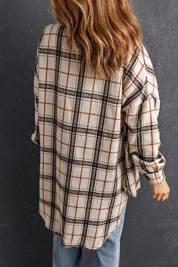 Oversized Plaid Pattern Shacket with Slits-Lastshoppingexit