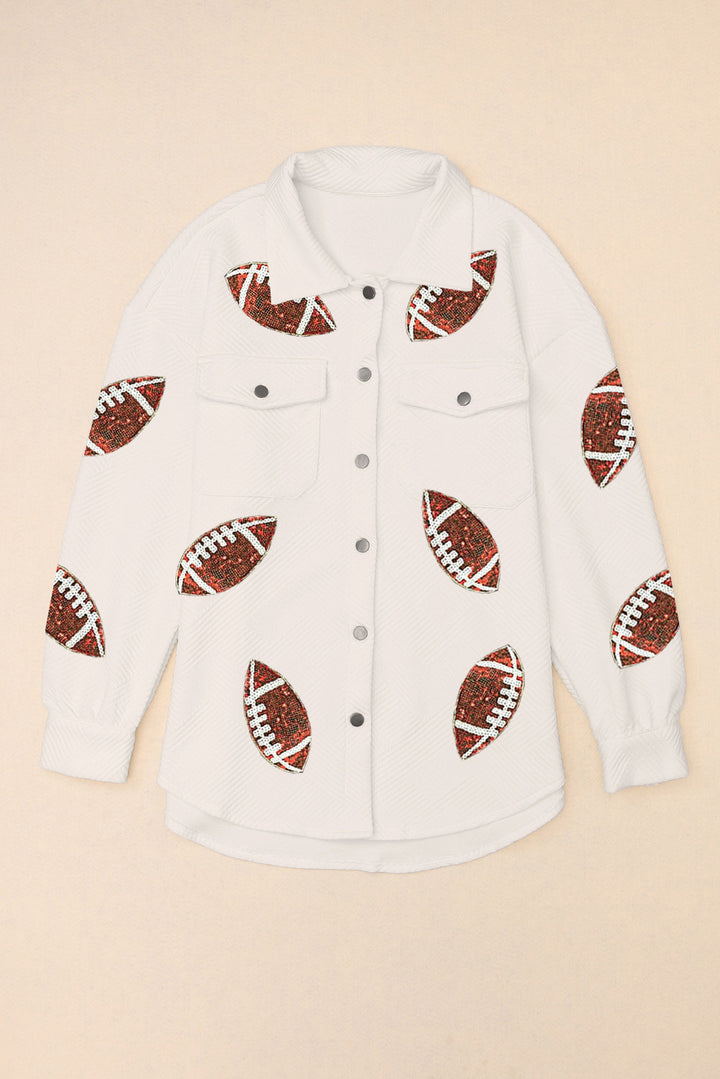 Bubble Gum Texture Sequined Rugby Football Shacket-Lastshoppingexit